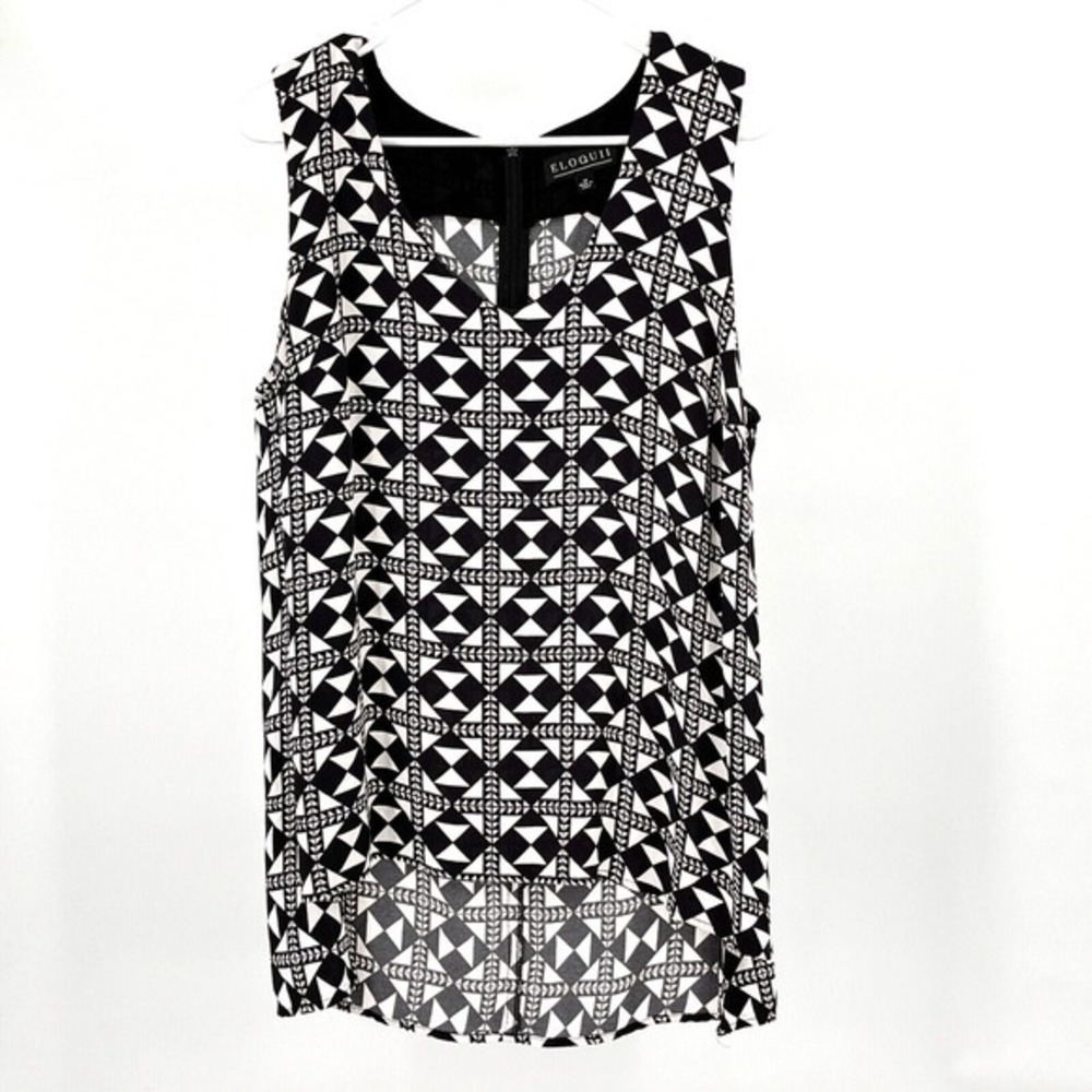Eloquii Sleeveless‎ Tunic Top Size 14 Geometric Black/White Size 14 Boho Casual
